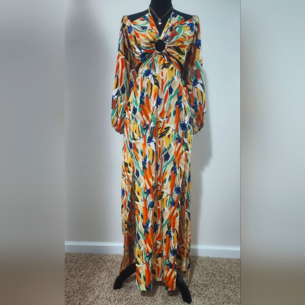 Yellow Print Cami Dress With Slit